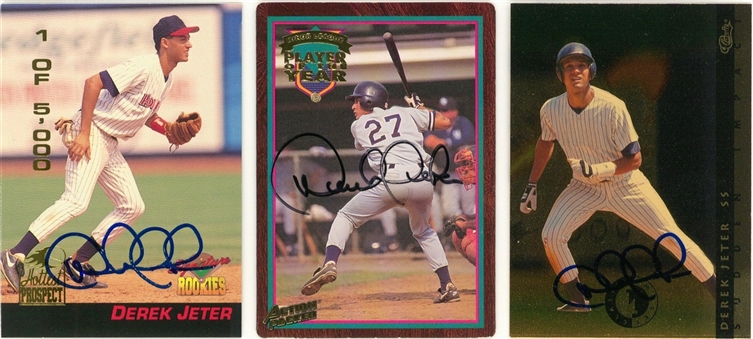 1993 Derek Jeter Signed Rookie Cards Trio (3 Different) – Beckett Pre-Cert